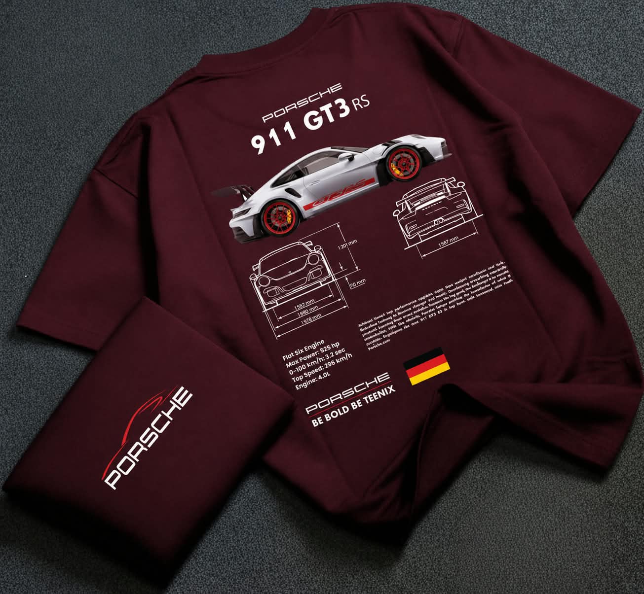 Porsche 911 GT3 RS Graphic T-Shirt - Men's Oversized Drop Shoulder Tee - Image 2