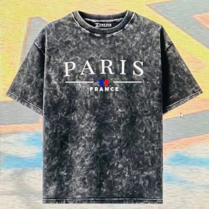Paris France Minimalist Graphic T-Shirt - Men's Vintage Black Acid Wash Premium T-shirt