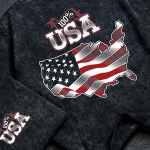 USA American Flag Map Graphic T-Shirt - Men's Vintage Black Acid Wash Patriotic Oversized Streetwear Tee